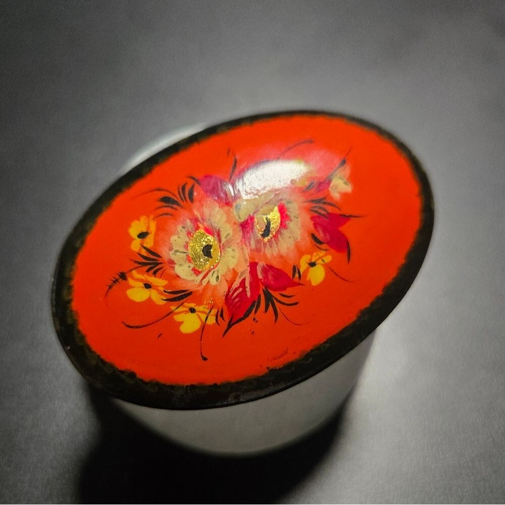 Hand Painted Russian Vintage Floral Brooch Orange Yellow Gold Unsigned